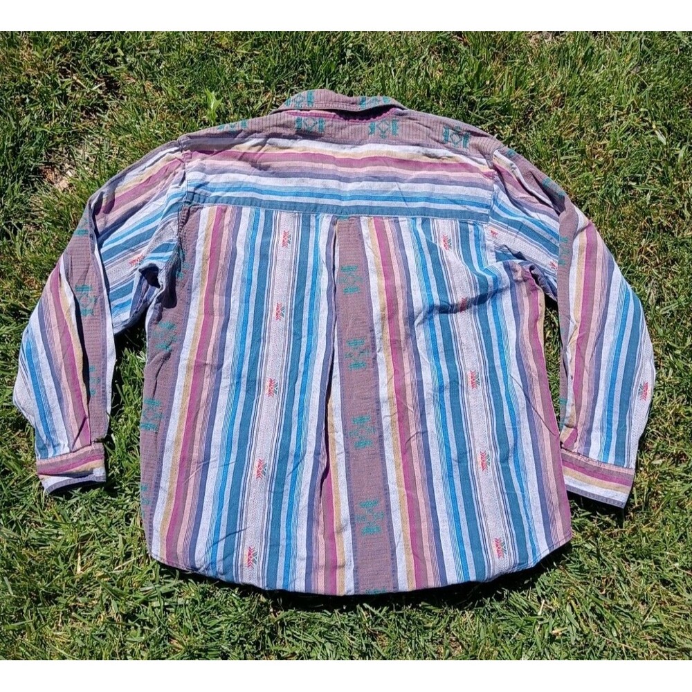 VTG 90s Jewel Tone Southwestern Desert Aztec Cotton Button Down Shirt Large - Picture 6 of 8